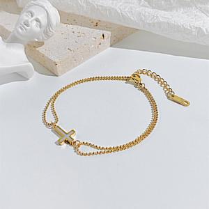 Pulsera de Acero Inoxidable 316L con Baño de Oro PVD de 18k, Diseño Minimalista y Moderno con Cruz de Madreperla para Mujer - Product Image 6