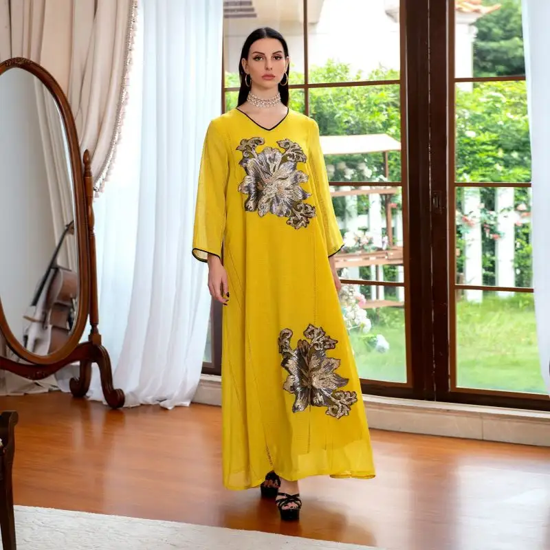 Женское платье-абайя с блестками и вышивкой, марокканский кафтан, турецкий, арабский халат, белая, Исламская этническая одежда, модель 2023 Eid