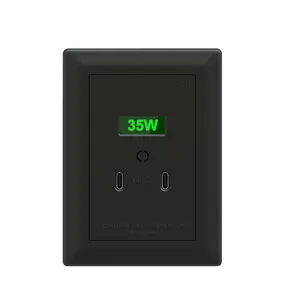 Hot Selling Black Power socket 1.5 35W recessed 2xUSB-C low power wall mounted socket with usb