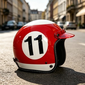 Casco de Motocicleta Abierto Estilo Vintage con Visera Desmontable, Carcasa con Número Impreso, Forro Cómodo, Casco para Motocicleta - Product Image 5