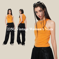 Débardeurs en coton uni pour femmes, 235 g/m², style vintage délavé, coupe ajustée, courts, sans manches, avec broderie personnalisée disponible – Vente en gros