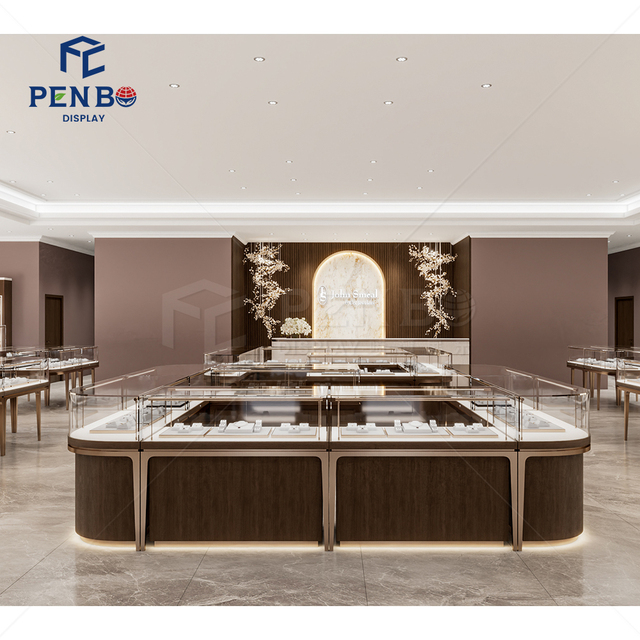 Customized Jewelry Display Counter Plywood Jewelry Showcase Display Lighting Jewelry Showcase for Retail Store