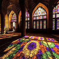 Vitrail artisanal sur mesure en verre trempé plat pour lanterneau de chapelle, porte d'église, cloison de salon et décoration d'hébergement touristique