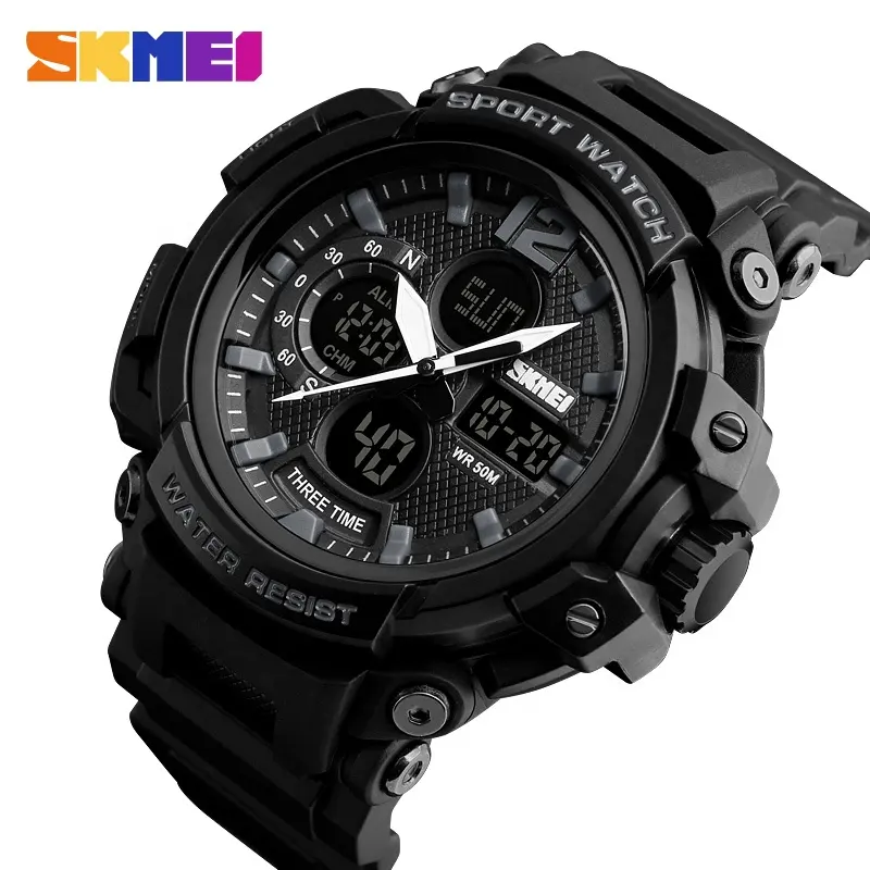 SKMEI 1343 thin style sport skmei waterproof analogic and digital watch unisex black 2019
