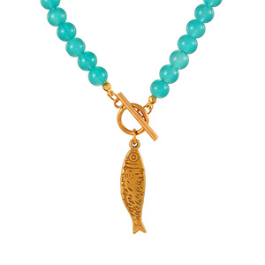 Colorful Glass <b>Beaded</b> Stainless Steel OT Clasp Gold Fish Charm Statement Necklace Women Jewelry - Product Image 4