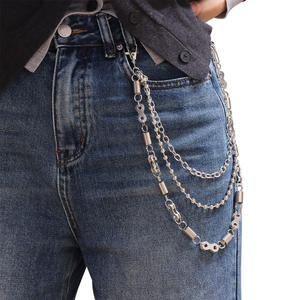 Chaîne de taille punk à trois couches pour jeans, avec perles rondes en argent tibétain et fermoir à ressort, chaîne de corps décontractée et tendance - Product Image 2