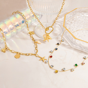 Collar de cristal con forma de corazón, cadena de oro, colgante multicolor, cadena para clavícula de uso diario - Product Image 2