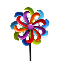 Ornements de jardin en métal à double mouvement cinétique, éolienne florale colorée avec installation facile par branchement, finition thermolaquée