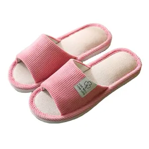 Pantufa antiderrapante unissex, chinelo de linho para casa quatro estações