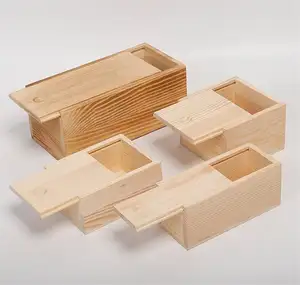 Kotak kemasan kotak hadiah kustom warna alami kayu tutup kayu pinus mewah dengan dekorasi transparan peti kayu Eropa