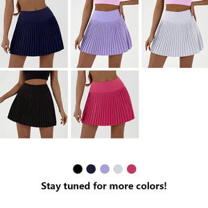 بيع بالجملة تنورة اليوغا عالية الخصر مطوي مع جيوب النساء طبقات مزدوجة 2 في 1 لون خالص ملابس تنس الجولف - Product Image 5