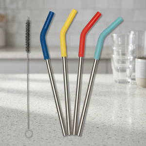 Reusable Metal <b>Drinking</b> <b>Straws</b> with Cleaning Brush 5-Pack Colorful Bendable Bar Accessories Modern Style - Product Image 1
