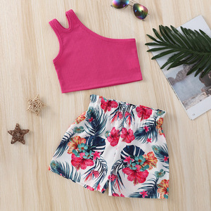 Conjunto Infantil 2022, Top sin Mangas con Tirantes y Estampado Floral, Pantalones Cortos de Poliéster y Terileno, Estilo Europeo y Americano - Product Image 1