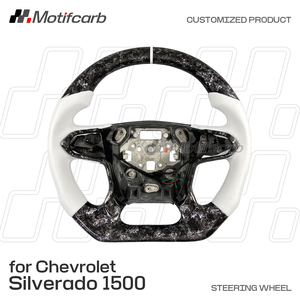 Volant en fibre de carbone forgée argentée personnalisé avec poignées blanches pour Chevrolet <span class=keywords><strong>Silverado</strong></span> 1500 <span class=keywords><strong>LTZ</strong></span> <span class=keywords><strong>Z71</strong></span> et GMC Sierra 1500 SLE - Product Image 2