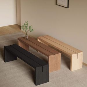 Banco Largo de Madera Sólida de Pino y Fresno con Acabado Negro en V para Entrada del Hogar, Banco para Cambiar Zapatos - Product Image 3