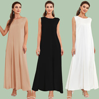 Robe longue en satin ample à col bateau, style kaftan abaya, élégante, sans manches, pour femme, décontractée et habillée.