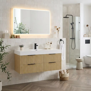 Mueble de <span class=keywords><strong>Baño</strong></span> Flotante Minimalista con Acabado Acanalado, Mueble de Lavabo de Pared con 4 Cajones y Encimera Integrada <span class=keywords><strong>para</strong></span> <span class=keywords><strong>Baño</strong></span> - Product Image 2