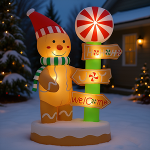 Inflatable <b>Gingerbread</b> <b>Man</b> With Signpost 6 Ft Outdoor Christmas Yard <b>Decoration</b> Built In Lights For Garden Holiday Display - Product Image 2
