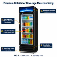 Vitrine réfrigérée verticale à porte vitrée simple avec éclairage LED et logo personnalisé pour boissons froides, idéale pour supermarchés et commerces.