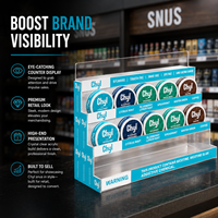 Présentoir personnalisable à 4 niveaux en acrylique pour snus, idéal pour les magasins de détail, les tabaceries, et les présentoirs de chewing-gums et de sachets de snus.