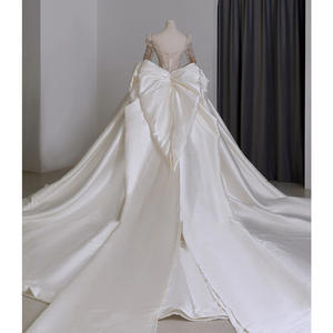 ロングスリーブニューブライダルフレンチプリンセスラージテールビンテージコートスタイルウェディングドレスアップリケレースエンパイアシルエット100% - Product Image 4