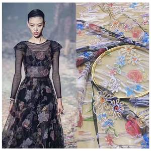 Robe brodée Organza dentelle fleur plat Mes dentelle nigériane broderie dentelle tissu à vendre - Product Image 1