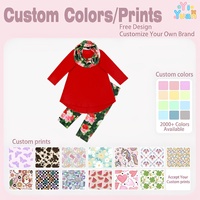 Ensemble 3 pièces décontracté pour petite fille : Robe longue asymétrique rouge unie à manches longues, Legging imprimé roses et Écharpe – Collection Boutique Noël