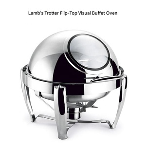 Conjunto de Buffet Redondo de Aço Inoxidável de <span class=keywords><strong>6</strong></span> Litros com Tampa Rolante, Bandeja para Alimentos, Bandeja para Água e Suportes para Combustível para Eventos de Catering - Product Image 4