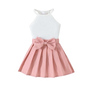Set Estivo per Bambina con Top Halter Decorato con Fiocco e Gonna Plissettata, Outfit Alla Moda per Uso Quotidiano - Product Image 5