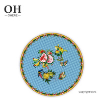 OHERE 12' Assiettes de présentation en porcelaine fine, décor floral, oiseaux et papillons, émaillées, pour service de table et assiettes de salade