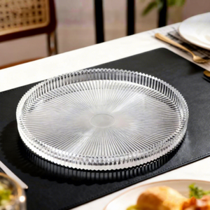 Plateau de service rond en verre moderne, passe au <span class=keywords><strong>lave</strong></span>-<span class=keywords><strong>vaisselle</strong></span>, motif uni, diamètre 10,5 pouces, décoration intérieure et utilisation sur table basse - Product Image 3