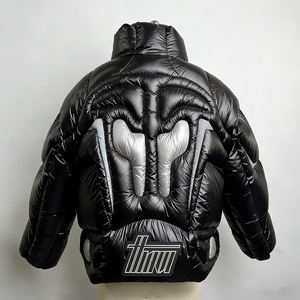 <span class=keywords><strong>Doudoune</strong></span> de luxe noire brillante personnalisée, col montant, matelassée à bandes, chaude pour l'hiver, vente en gros - Product Image 2