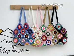 Floral Granny Square <span class=keywords><strong>Crochet</strong></span> Tote Bag Été À La Mode Raphia Tricoté À La Main Sacs À Bandoulière pour L'hiver Printemps Et Automne - Product Image 2