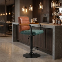 Tabouret de bar moderne avec accoudoirs, pivotant, réglable en hauteur, design ergonomique, siège rembourré, structure métallique, cuir