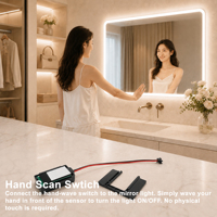 Interrupteur intelligent à capteur de mouvement 12V 24V avec indice de protection IP21 pour miroir de salle de bain LED, commande tactile sans contact ON/OFF, variateur de lumière (72W)