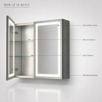 Armoire à pharmacie encastrée à LED avec miroir, en MDF, contreplaqué et PVC, double porte, fermeture douce, anti-buée, étagères en verre, rangement de salle de bain