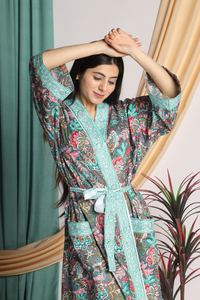 Femmes imprimé fleuri longue Maxi robe peignoir indien imprimé à la main Kimono ethnique plage été vêtements de nuit ceintures naturel - Product Image 4