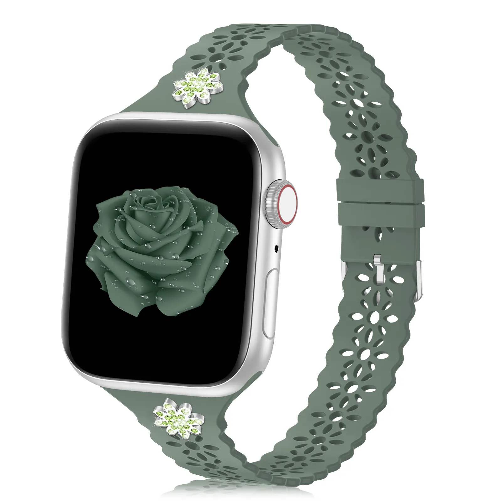 Fashion Lace Diamond Silicone Soft Slim Strap for Apple Watch Watch Series 7 6 5 4 3 2 1SE Ladies Men's Strap