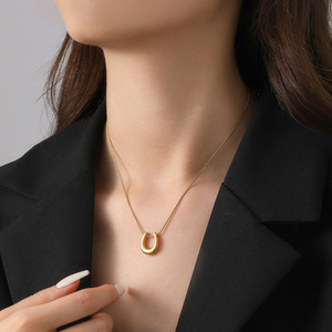 Collar de Acero Inoxidable en Forma de U con Colgante de Herradura Dorada, Joyería Moderna y Versátil para Mujer, Ideal para Regalo, Venta al Por Mayor - Product Image 4