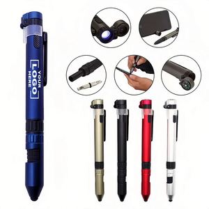 Stylos publicitaires multifonctions personnalisés 6-en-1, cadeaux promotionnels, boussole, lumière LED, support de téléphone, stylo à bille en plastique - Product Image 1
