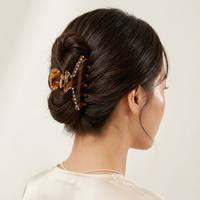 Pince à cheveux en acétate taille moyenne à motif rayé Liwu, incrustée de diamants, pour femme