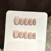Design # 3159 Faux ongles extra courts forme cercueil, style français, pour automne et hiver, effet pailleté œil de chat, à presser, faits main, 10 pièces