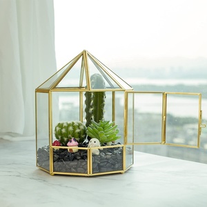 <span class=keywords><strong>Terrarium</strong></span> 3d — décoration de jardin féerique Miniature, écran de forme ronde, <span class=keywords><strong>Terrarium</strong></span> géométrique succulente, en verre doré avec porte - Product Image 1
