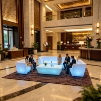 Ensemble de canapé et table basse lumineux à LED en PE moderne pour l'extérieur, idéal pour bars commerciaux, salons, boîtes de nuit, événements et fêtes - Garantie 2 ans