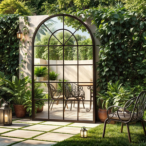 Miroir mural arqué pleine longueur moderne pour extérieur et jardin avec écran LED, cadre en métal noir, décoration intérieure - Product Image 6