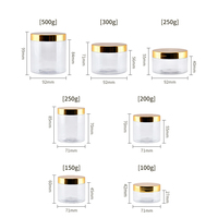 Sels de bain corporels de luxe de 8oz Contenants cosmétiques Pots cadeaux transparents Pots de crème ronds en PET avec couvercles dorés brillants