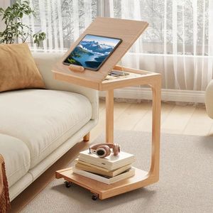 Mesa Auxiliar <span class=keywords><strong>de</strong></span> Sofá <span class=keywords><strong>en</strong></span> Forma <span class=keywords><strong>de</strong></span> C Personalizada, Mesa <span class=keywords><strong>de</strong></span> <span class=keywords><strong>Centro</strong></span> <span class=keywords><strong>de</strong></span> Madera para Sala <span class=keywords><strong>de</strong></span> Estar, Mesa Auxiliar <span class=keywords><strong>de</strong></span> Sofá <span class=keywords><strong>de</strong></span> Bambú Ajustable con Ruedas Giratorias - Product Image 5