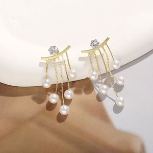 Trendy Alloy Gold Plated Pearl Dangle <b>Earring</b> Women Party Jewelry Bling Shiny <b>Crystal</b> Rhinestone <b>Stud</b> Long Tassel INS - Product Image 5