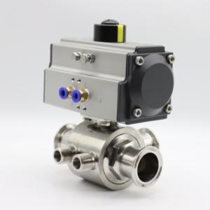 วาล์วบอลแบบหุ้มฉนวนสามทางชนิด Tri-Clamp พร้อมตัวกระตุ้นลมแบบนิวแมติก ทำจากสแตนเลส 304 316L ทนแรงดันสูง - Product Image 1