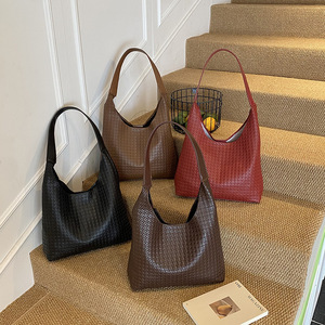 Soft Woven Leather Shoulder <b>Bag</b> Casual <b>Tote</b> For Daily Work Travel Shopping - Product Image 1